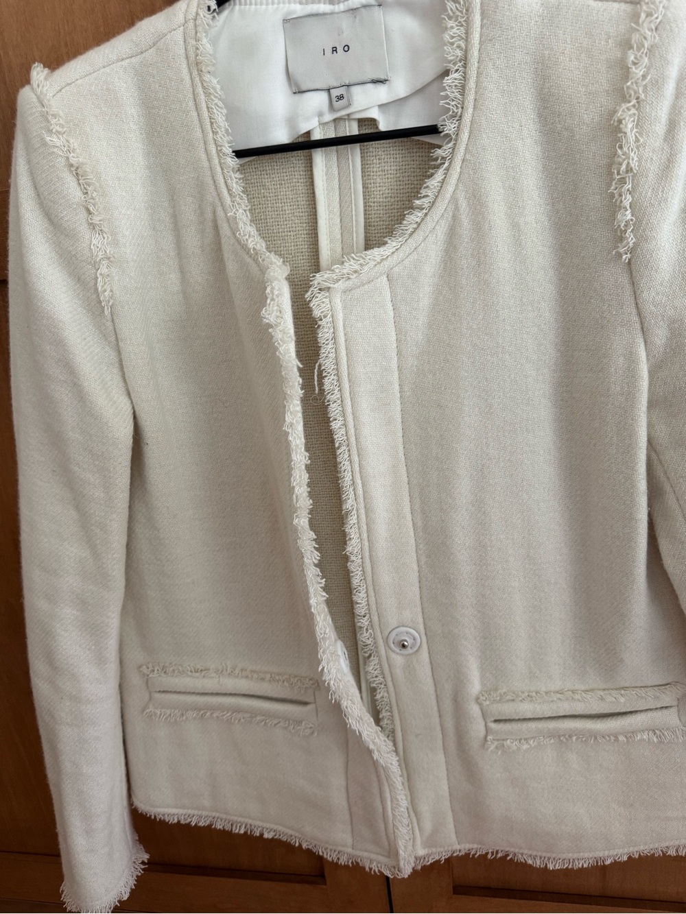 IRO Anglet Ecru Frayed Wool-Blend Jacket – Size 38/M - Picture 3 of 7